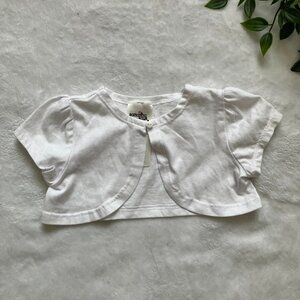 Samantha Says White Cropped Baby Shrug Cardigan 12–18M Puff Sleeve Bolero EUC